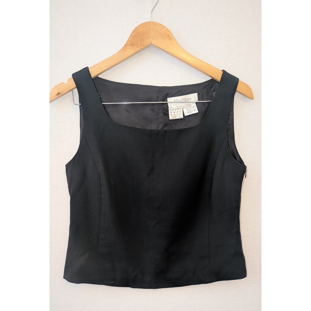 Max Mara Black Virgin Wool Square Neck Sleeveless Shell Top Made in Italy Size 8